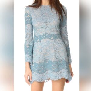 WAYF Long-sleeve Blue Lace Mini Dress, Size XS